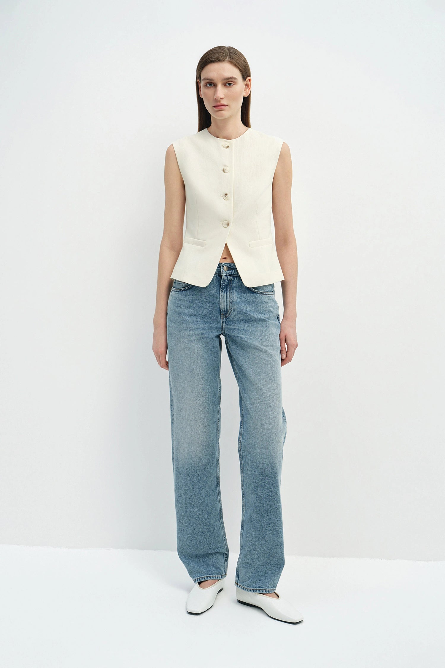Elira Button Front Vest Egret
