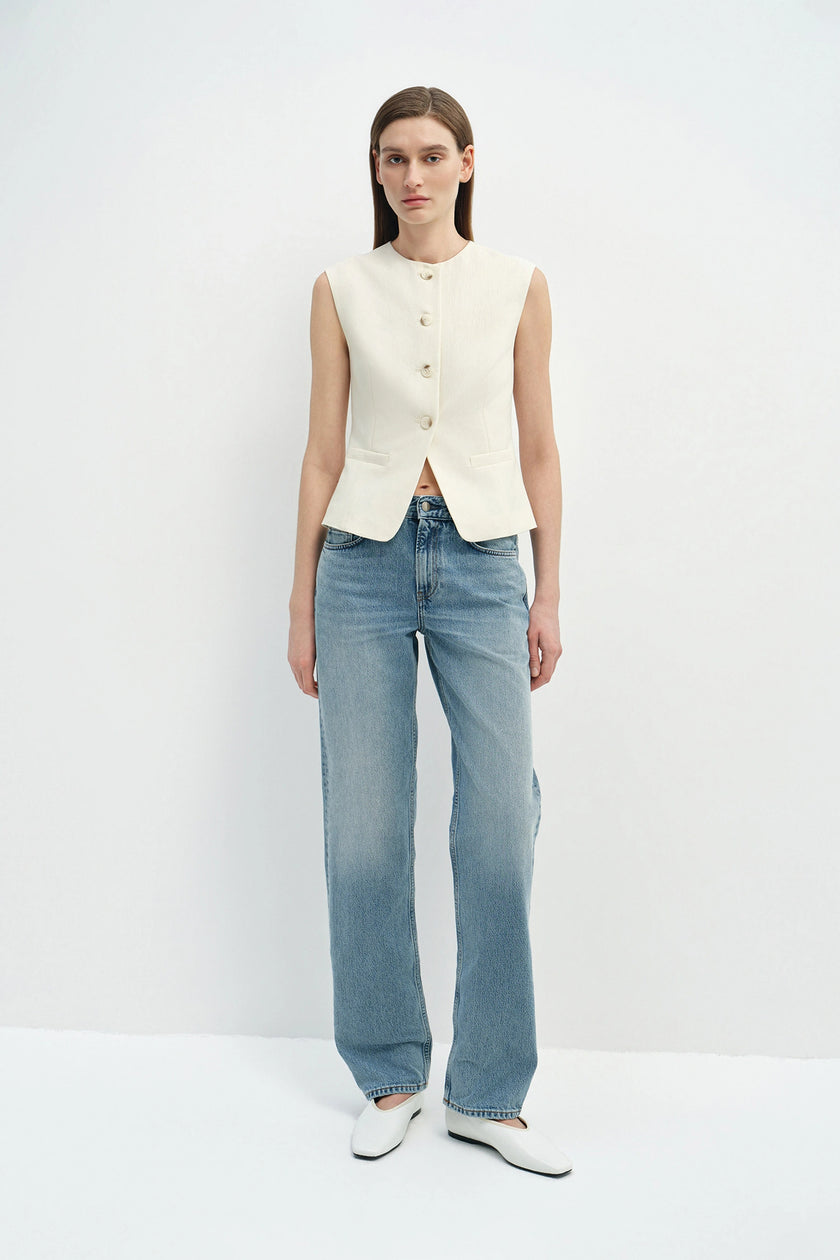 Elira Button Front Vest Egret