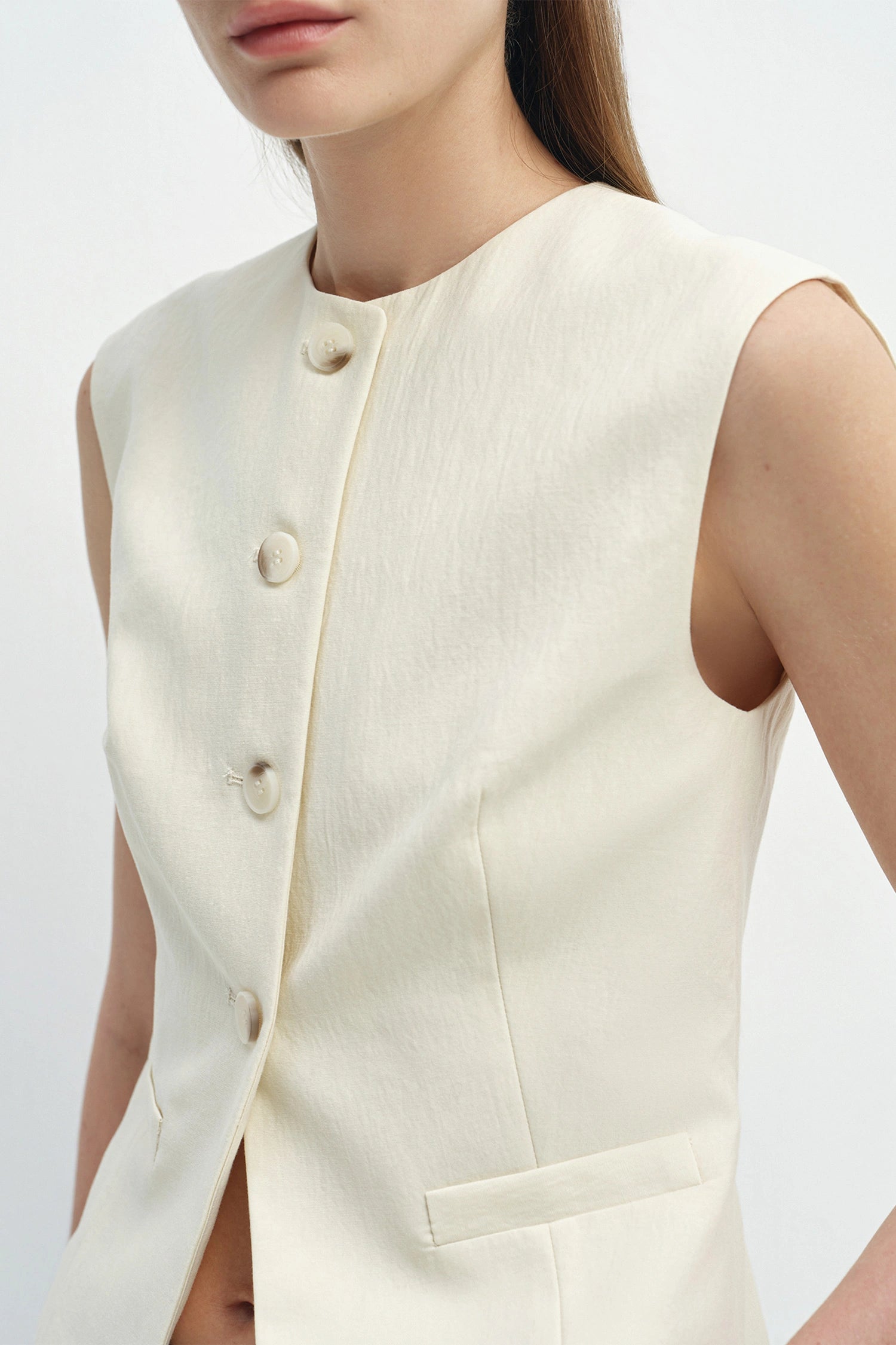 Elira Button Front Vest Egret