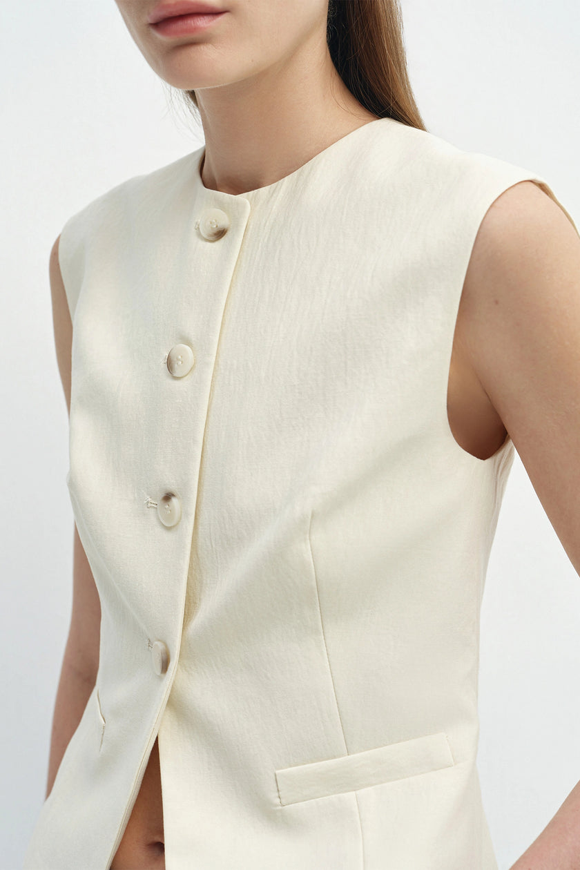 Elira Button Front Vest Egret