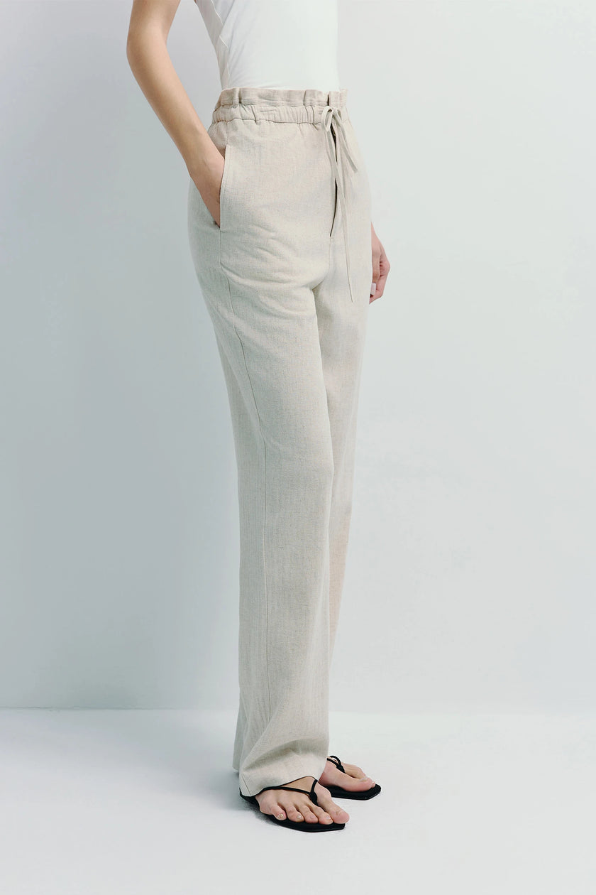 Sieste Drawstring Pant in linen blend, beige color, comfortable fit for daily wear
