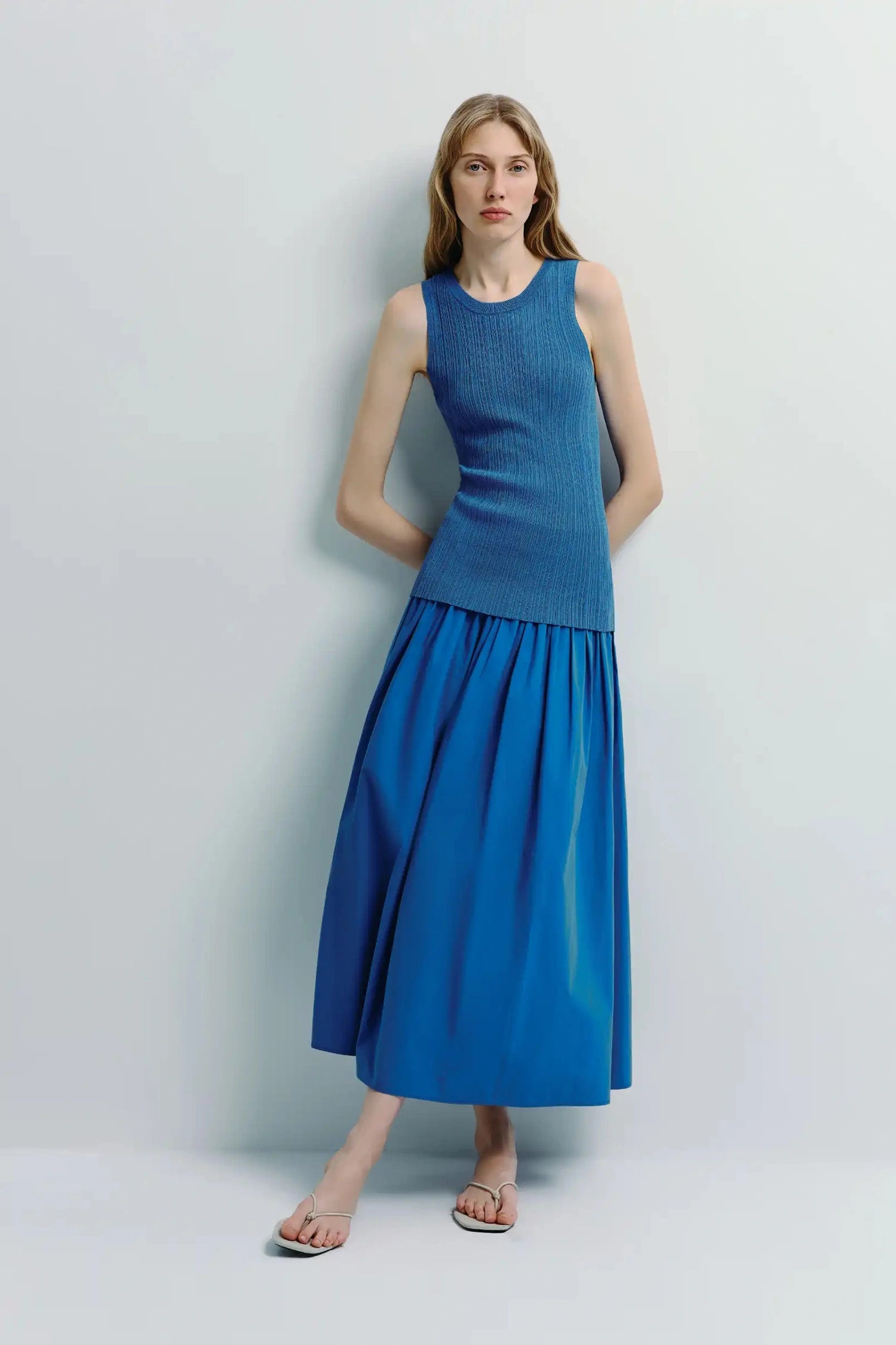 Glace Poplin Midi Skirt Cobalt
