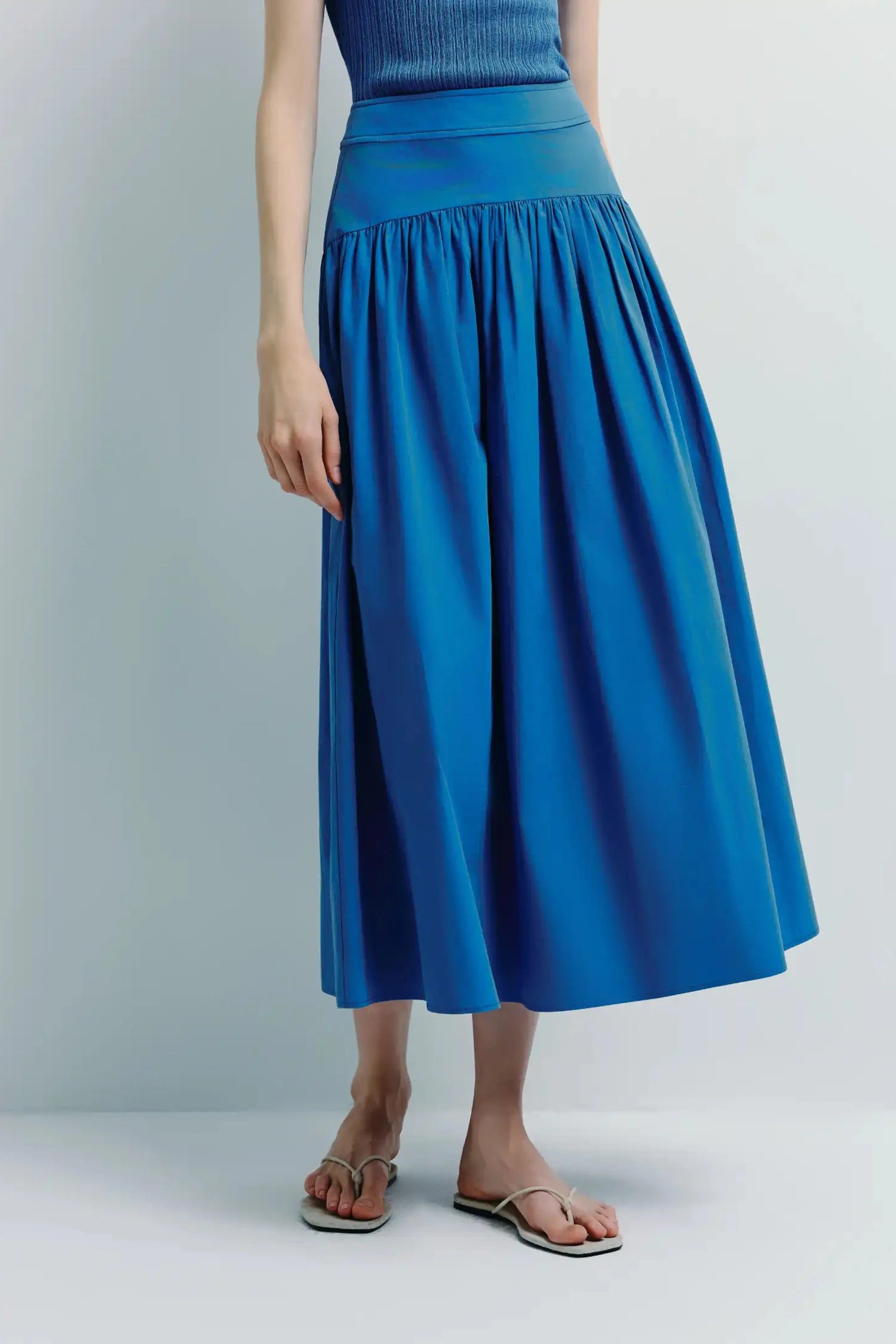 Glace Poplin Midi Skirt Cobalt