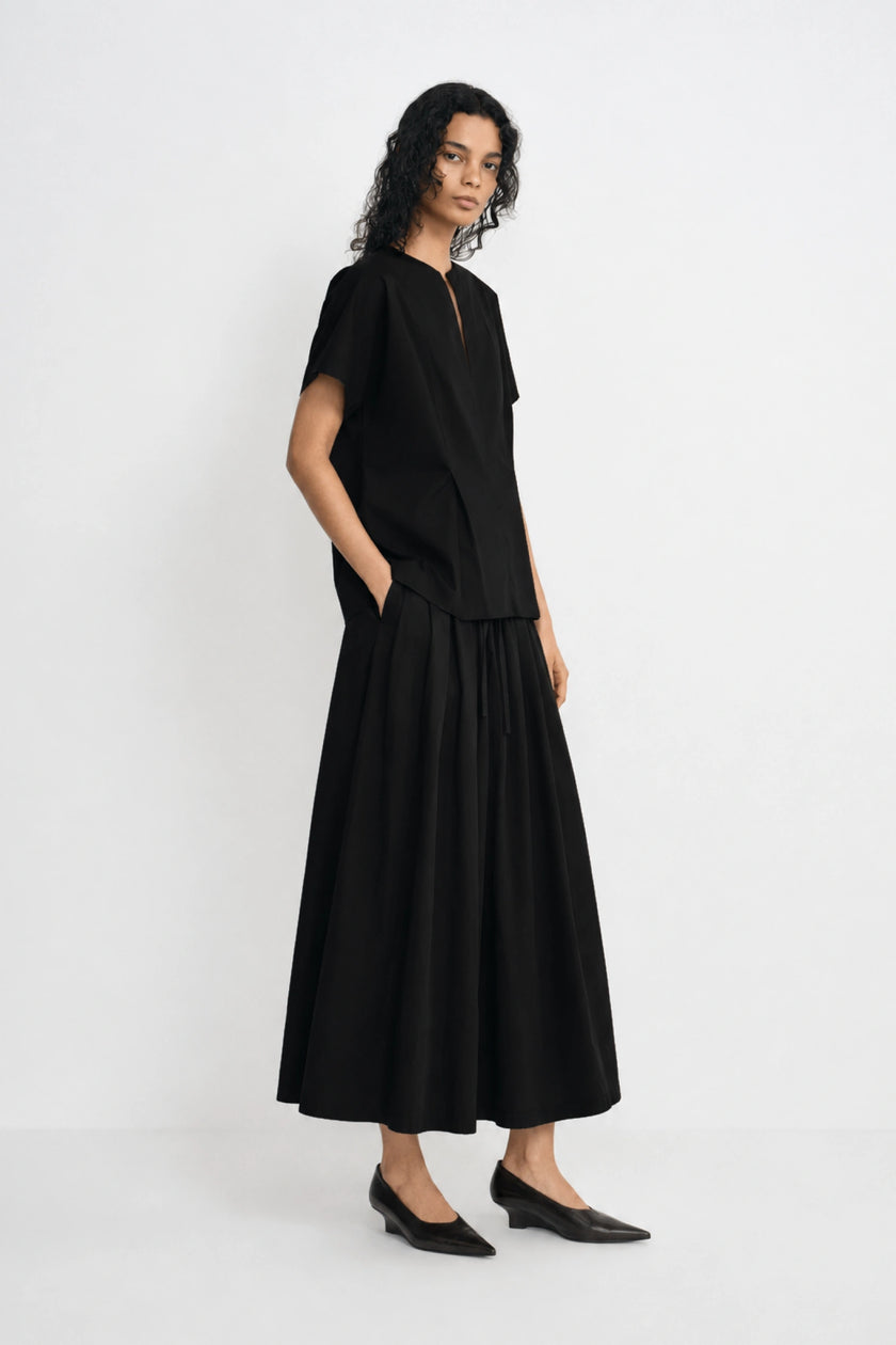 Panier Drawstring Waist Pleated Skirt
