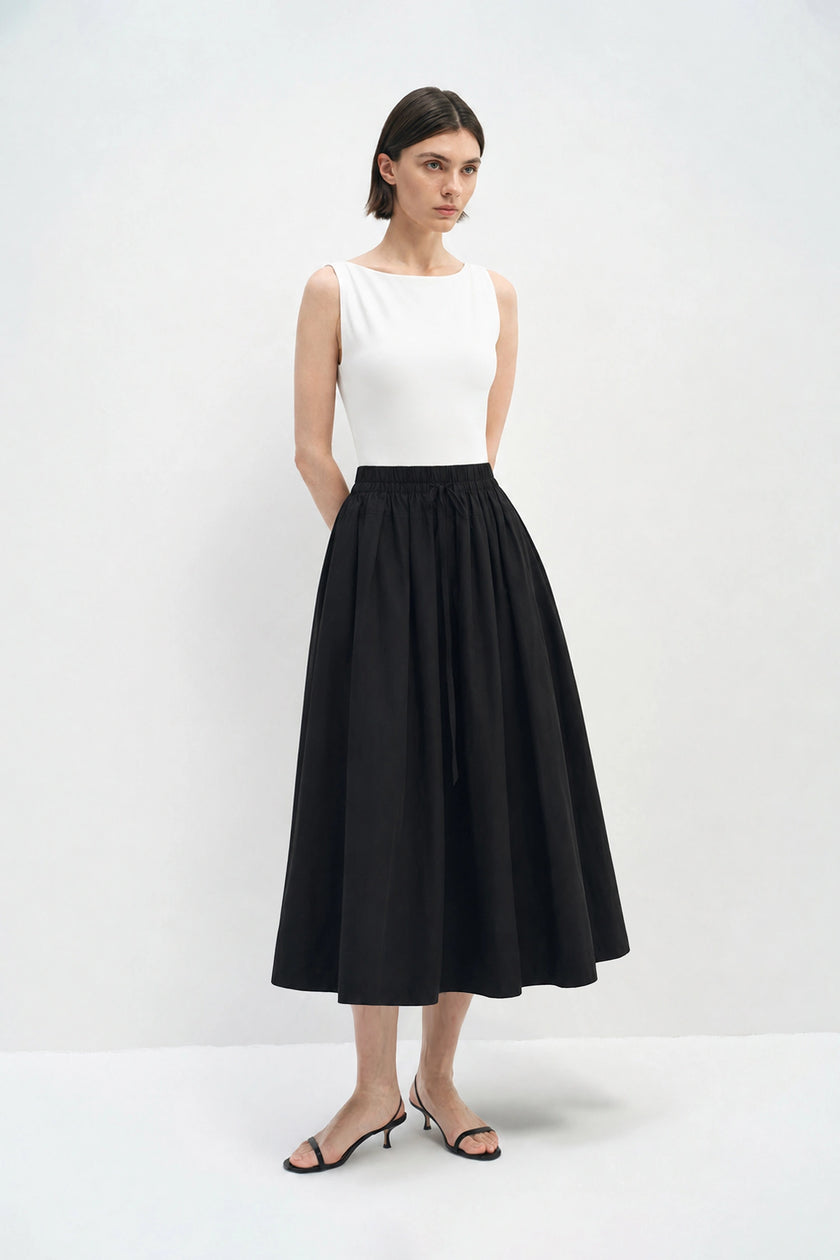 Panier Drawstring Waist Pleated Skirt