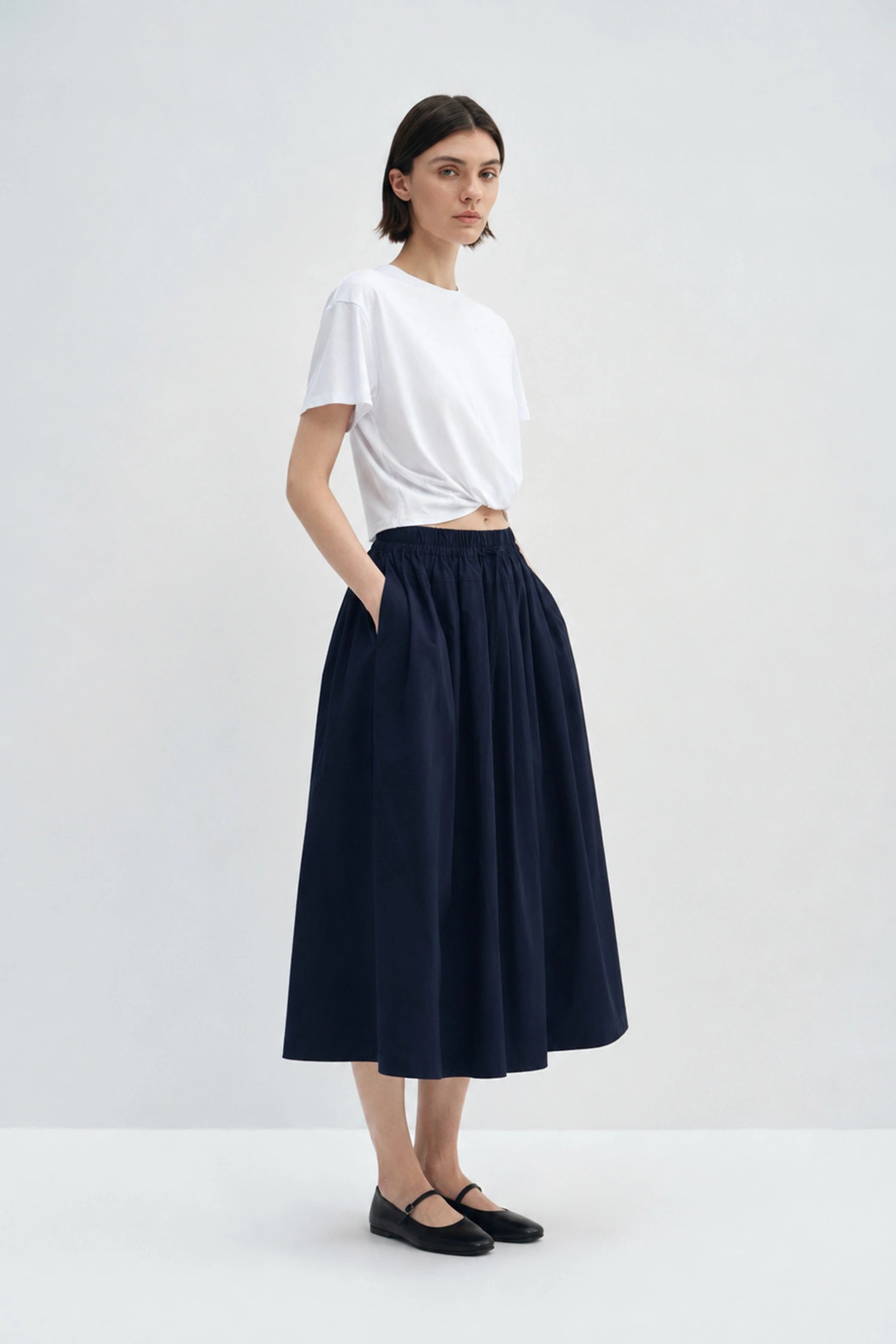 Panier Drawstring Waist Pleated Skirt