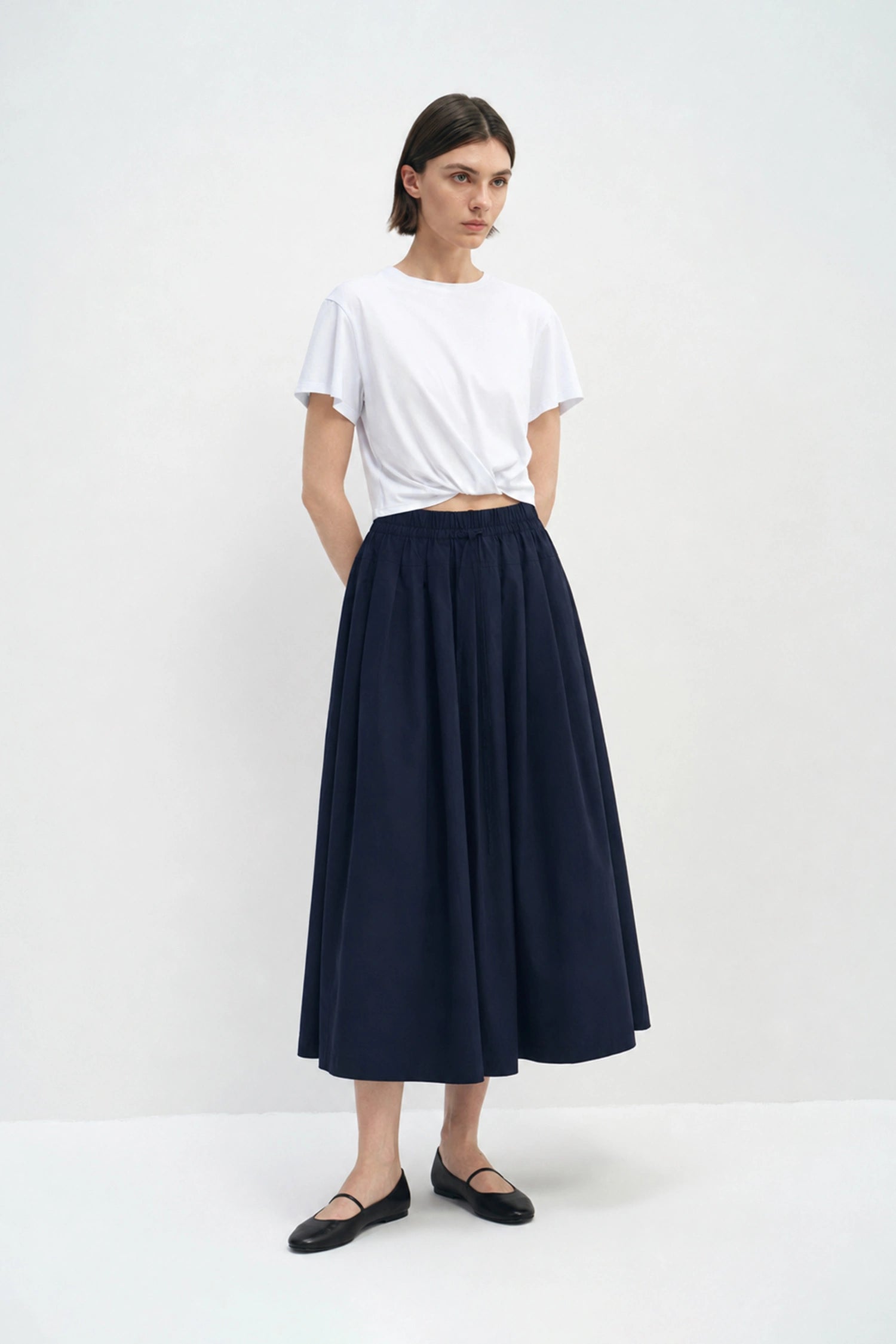 Panier Drawstring Waist Pleated Skirt