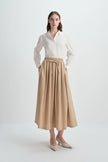 Panier Drawstring Waist Pleated Skirt Khaki