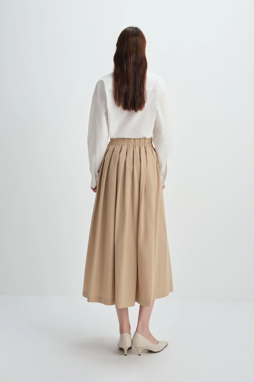 Panier Drawstring Waist Pleated Skirt Khaki