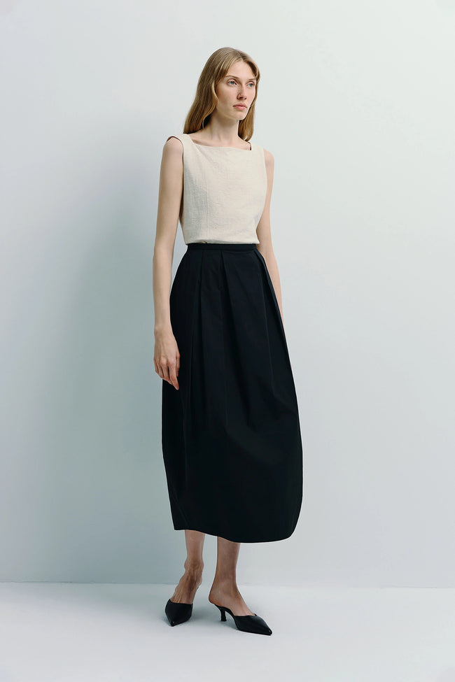 Ballon Heavy Poplin Pleated Skirt Black