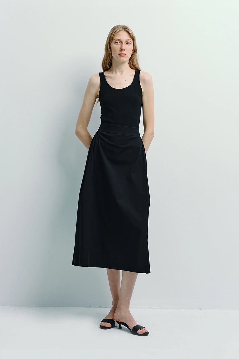 Black Orléans midi skirt and tank top. A-line skirt, Rue Sophie product photography