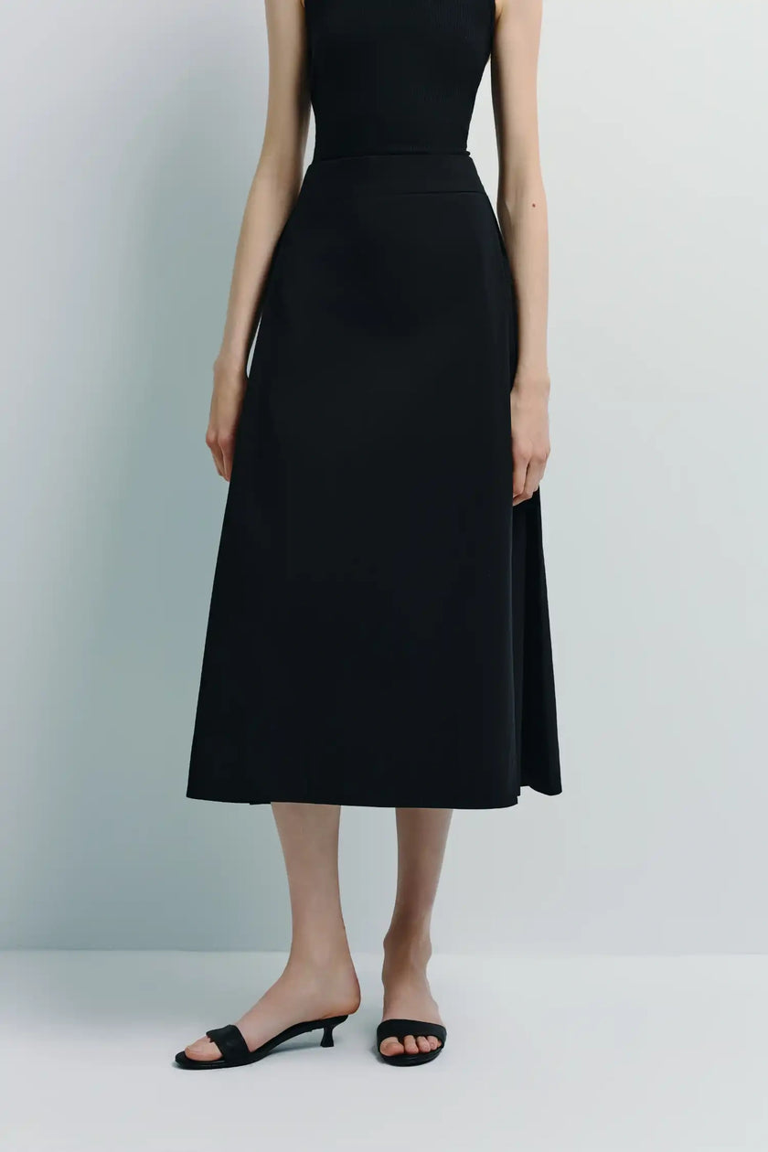 Black Orléans Pocket Pleat Skirt, A-line midi skirt, Rue Sophie poplin skirt