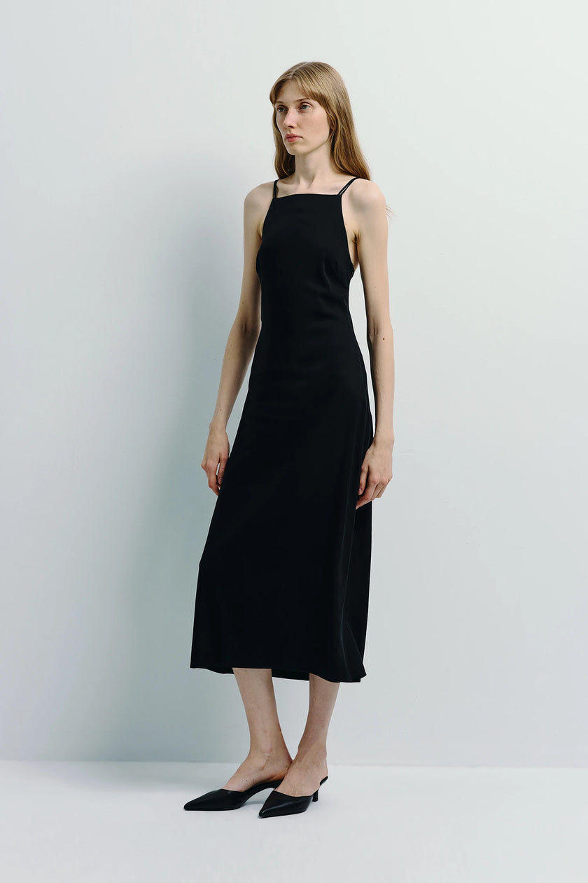 Black Chartres Dbl Strap Dress with square neckline and delicate straps