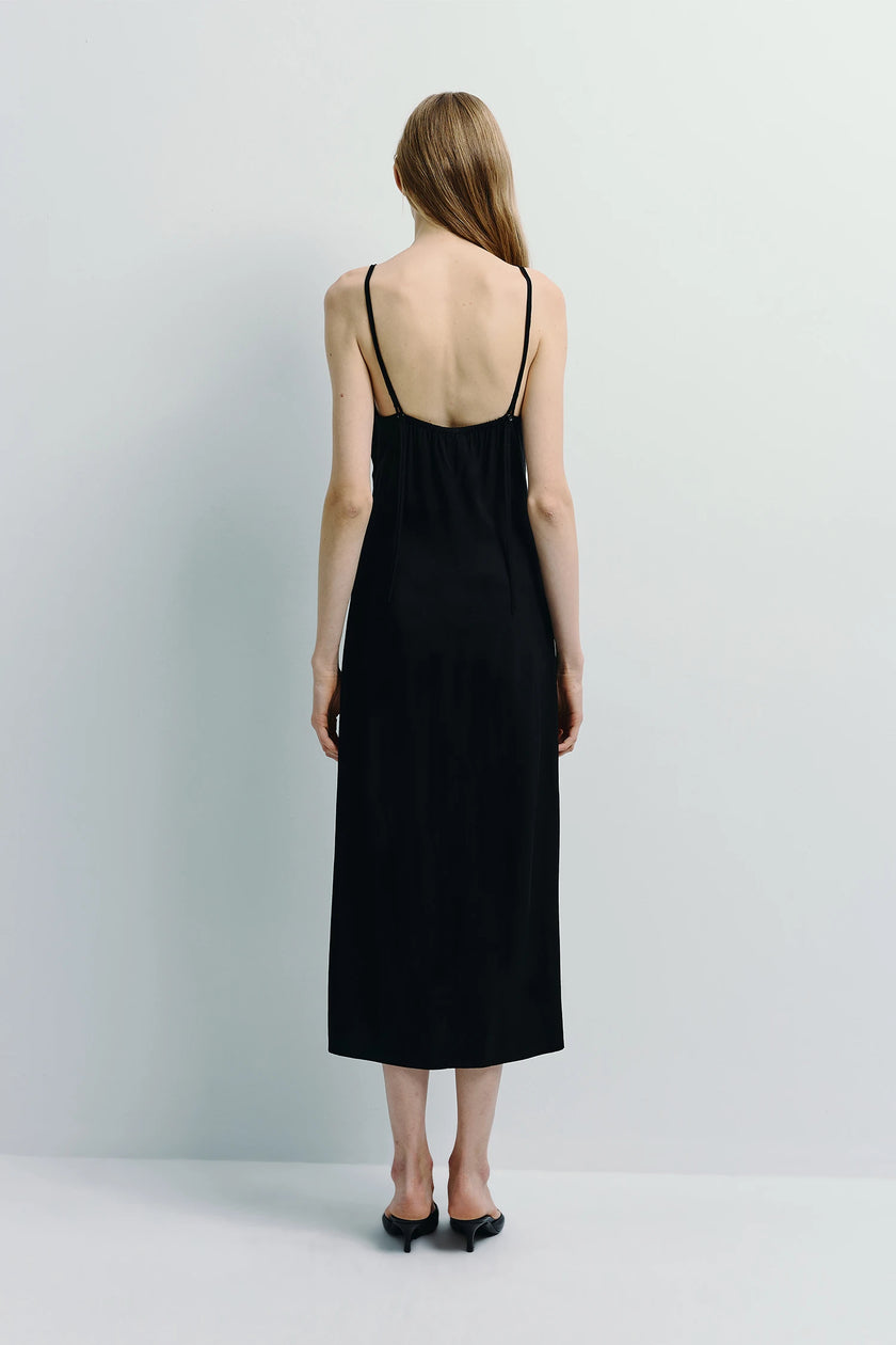Black Chartres Dbl Strap Dress - Elegant midi dress with slender straps and a minimalist design