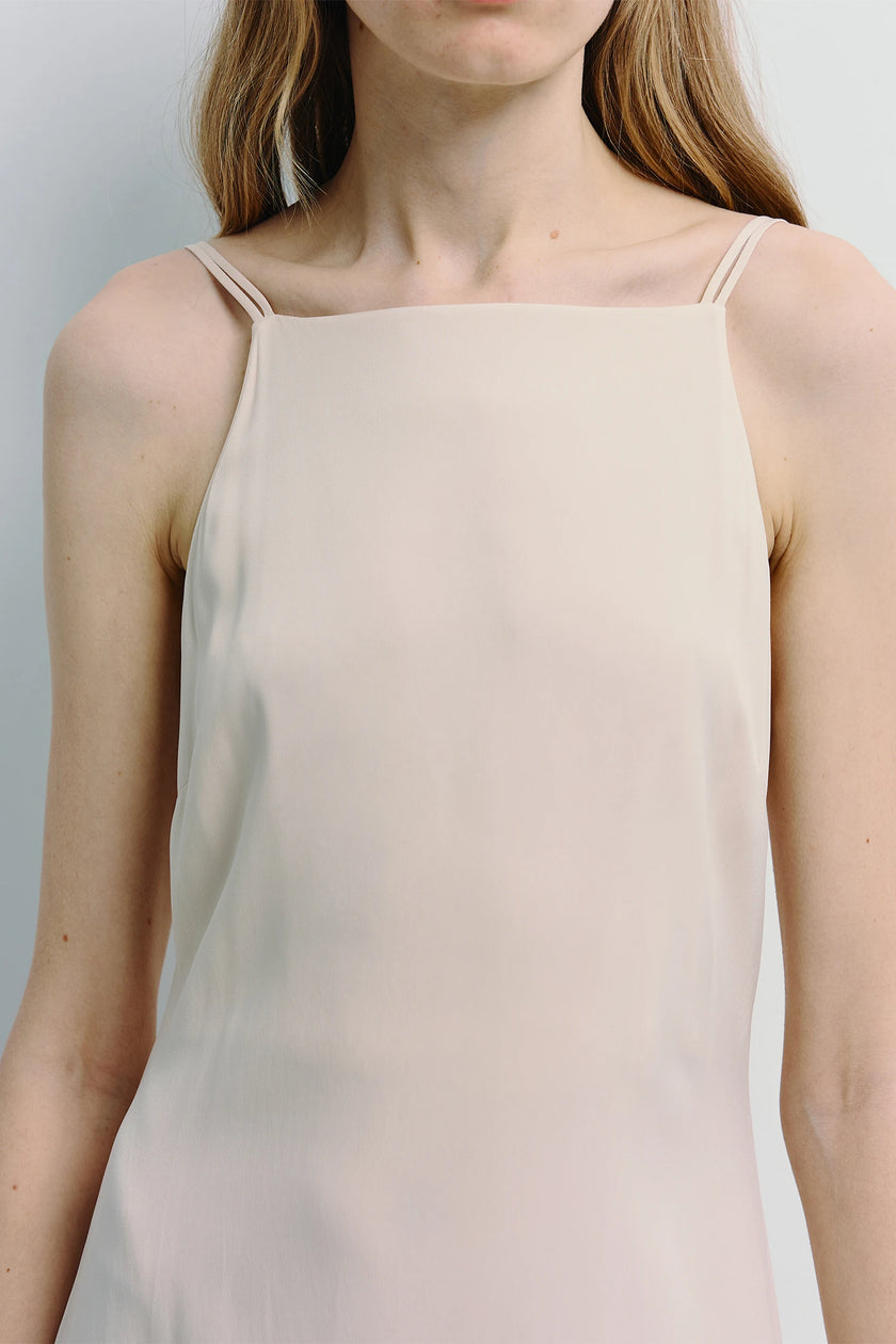 Chartres Dbl Strap Dress in pale pink cupro blend with square neckline and double straps