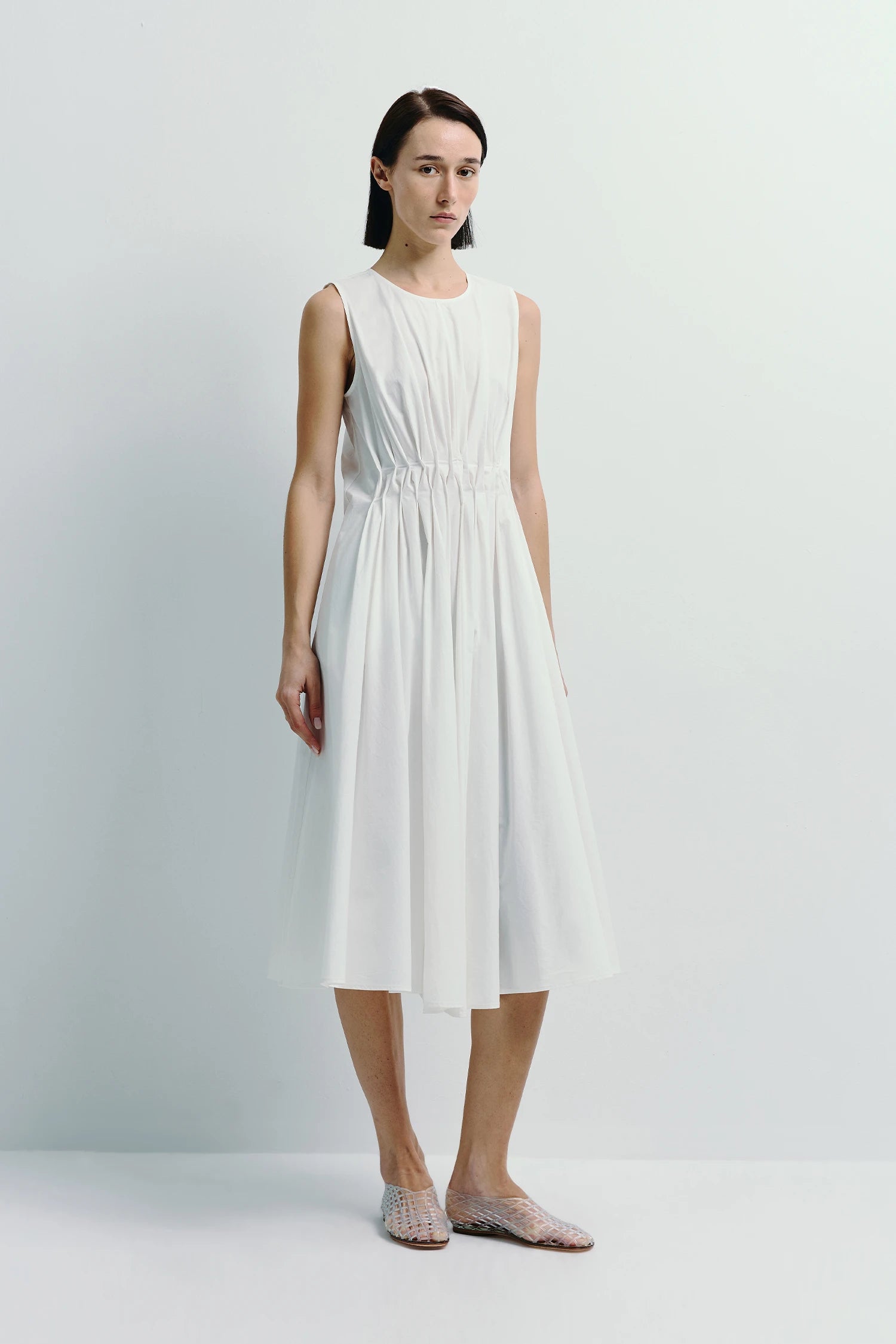 Toulouse Origami Pleat Designer Dress | 100% Cotton & A-Line | Sculptural Elegance | Rue Sophie XXS / White Toulouse Origami Pleat Designer Dress | 100% Cotton & A-Line | Sculptural Elegance | Rue Sophie XXS / White