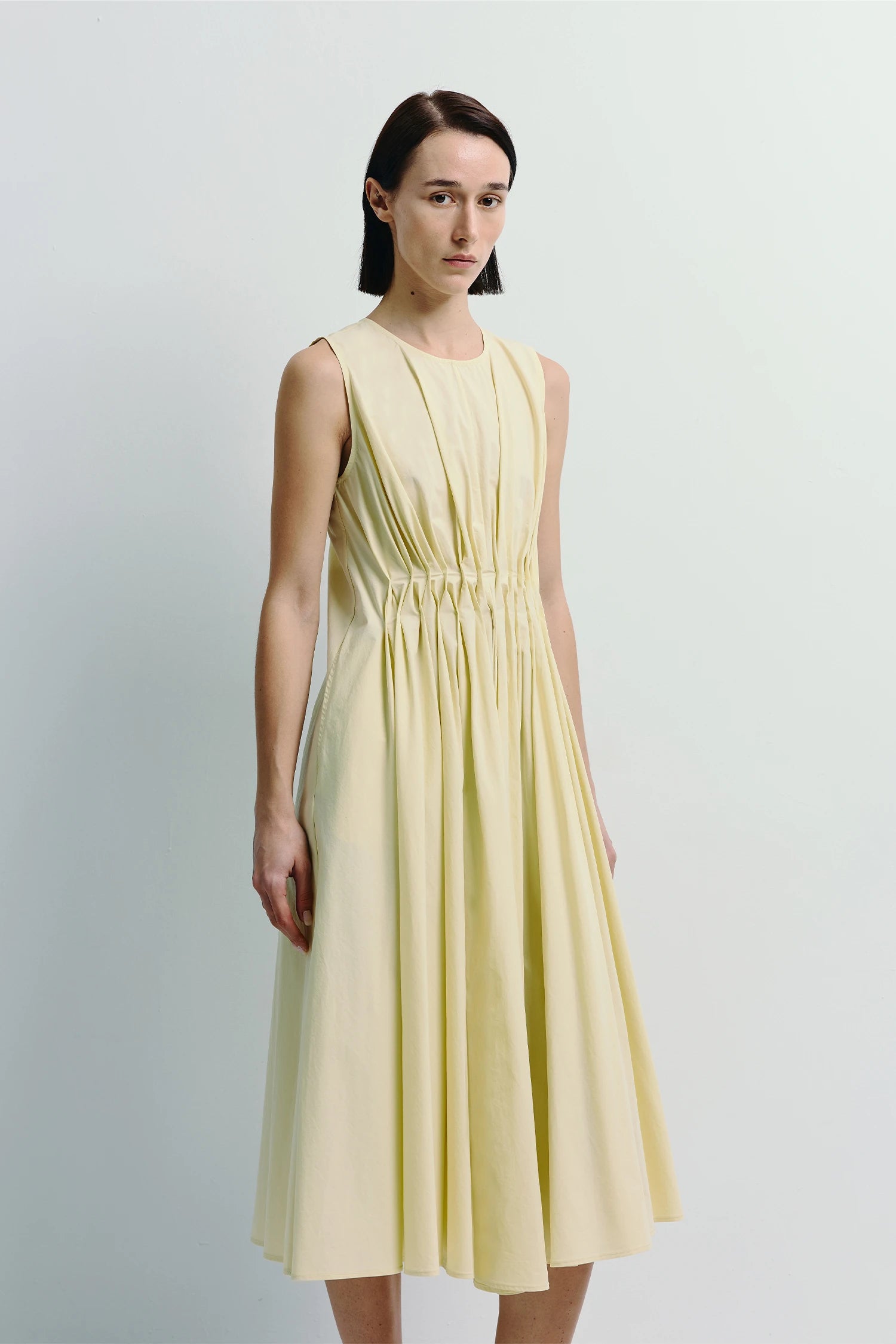 pleated dress yellow Toulouse Origami Pleat Designer Dress | 100% Cotton & A-Line | Sculptural Elegance