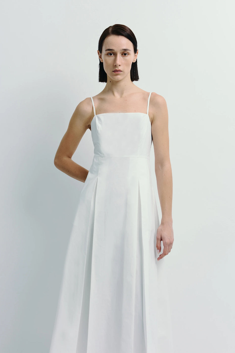 Nantes Pleat Front Cami Dress White