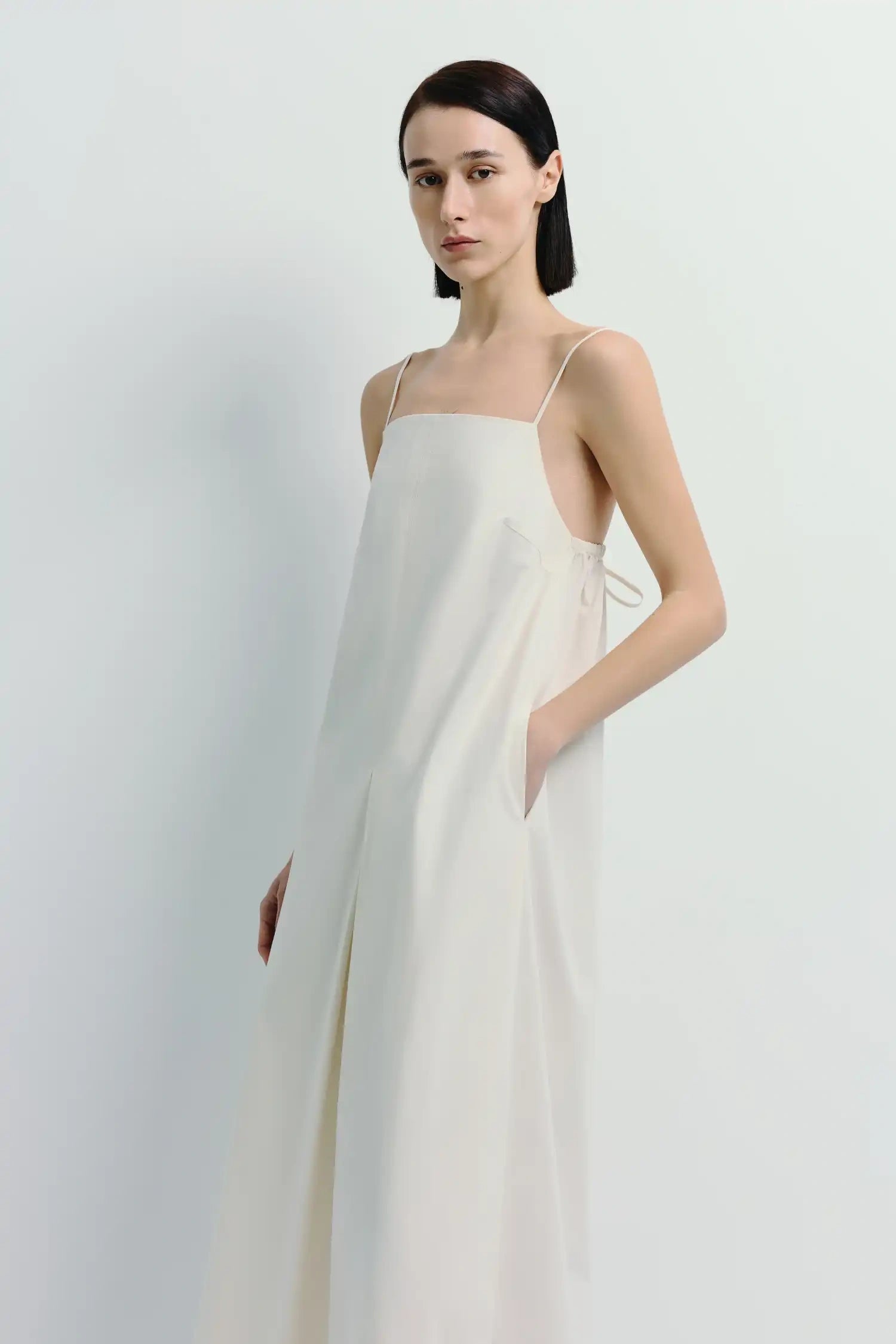 Voile Box Pleat Cami Designer Dress | 100% Cotton & Crisp Pleats | Feminine Silhouette | Rue Sophie XS / Crme Voile Box Pleat Cami Designer Dress | 100% Cotton & Crisp Pleats | Feminine Silhouette | Rue Sophie XS / Crme