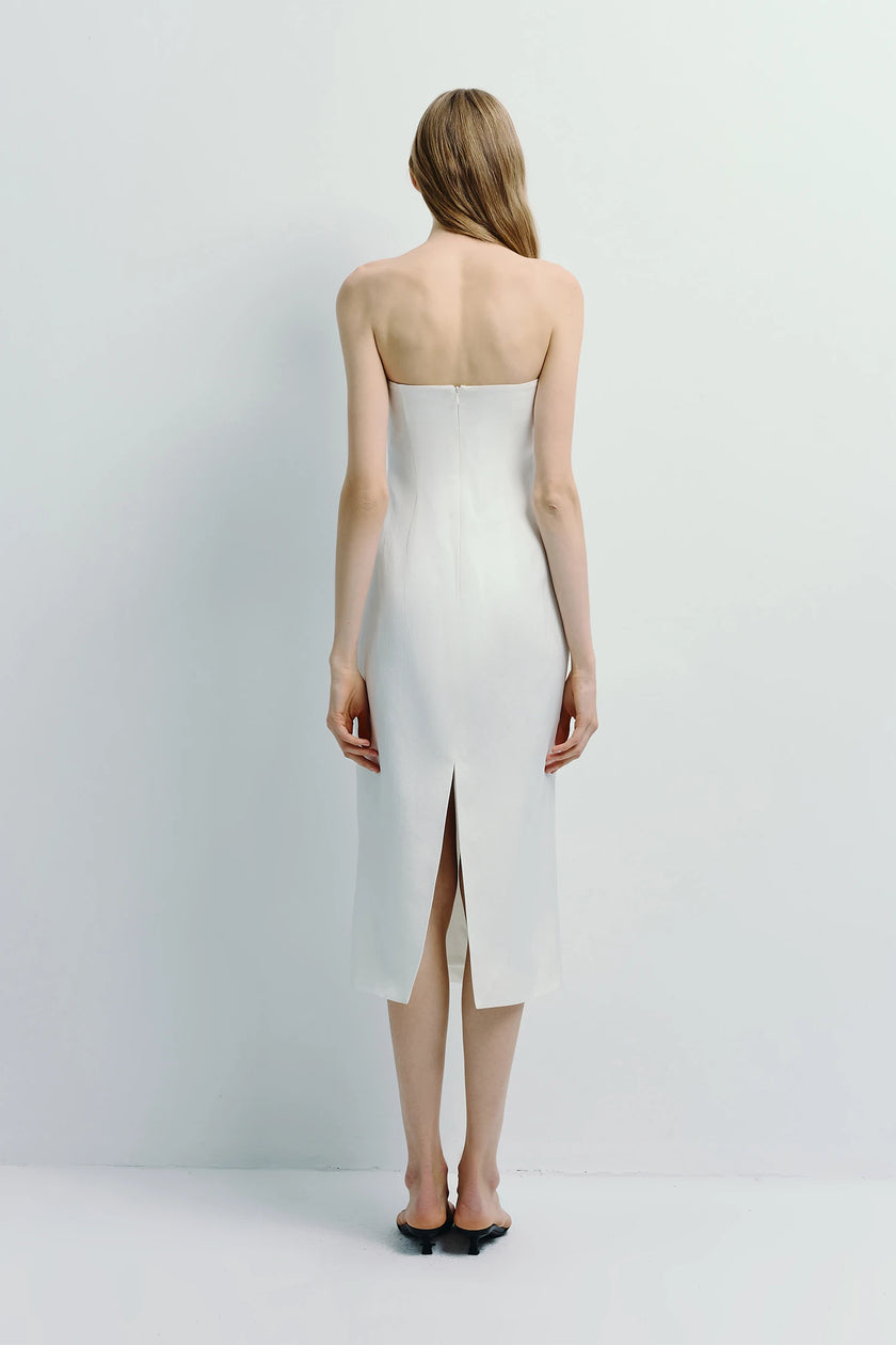 Lorraine Strapless Dress in white, minimalist design, crafted from premium viscose blend, back view