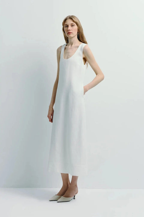 Adeline Scoop Neck Dress White