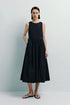 Black Tours Gathered Pocket Dress made of cotton-nylon blend with patch pockets and V neckline