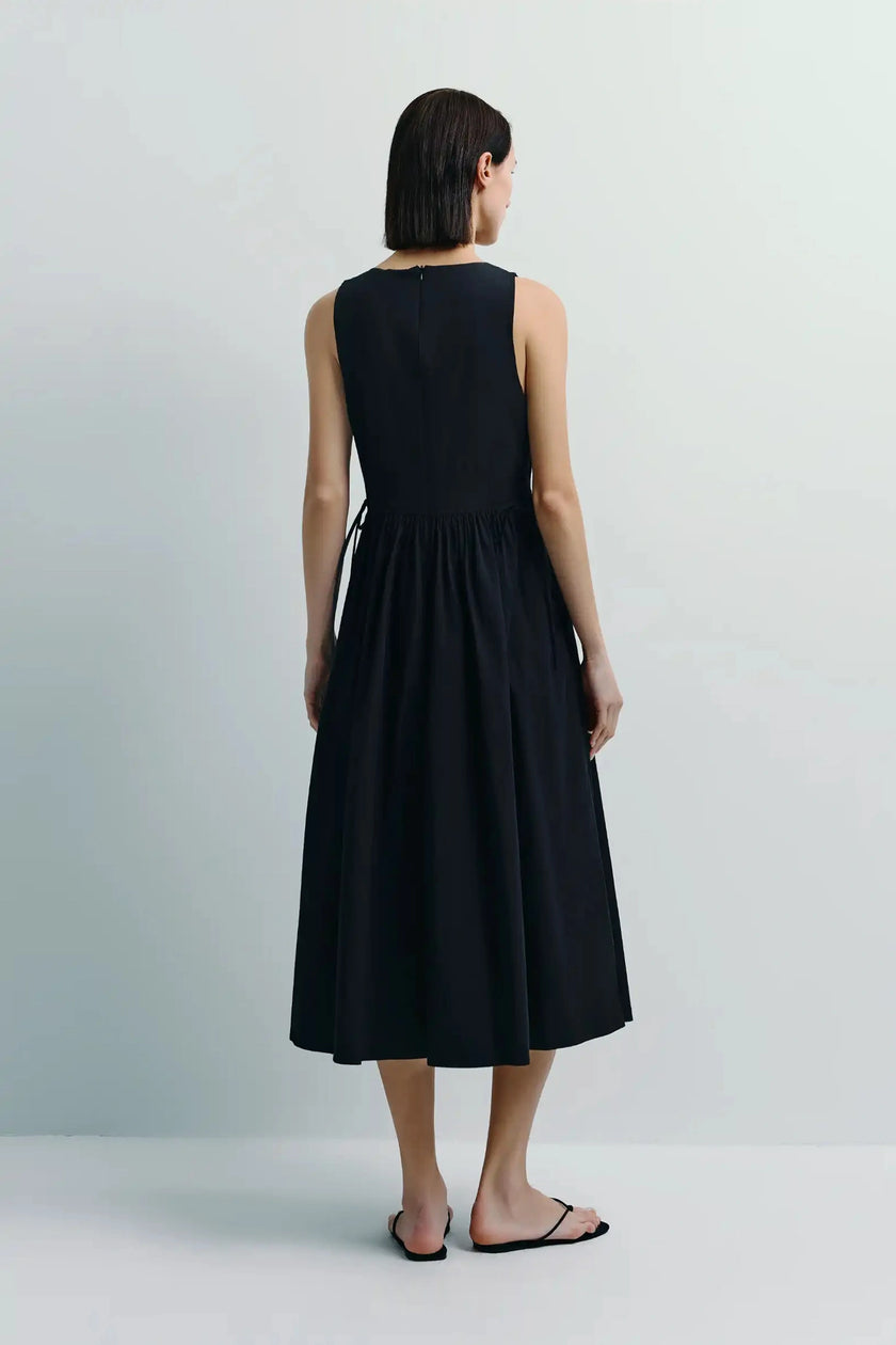 Black Tours Gathered Pocket Dress, cotton-nylon blend with gathered waist detailing