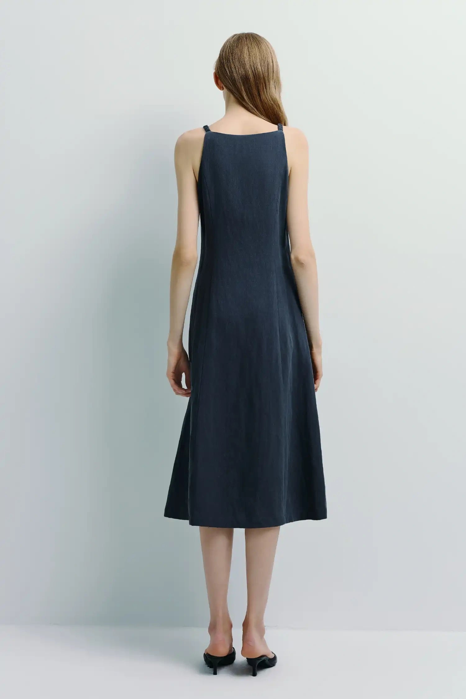 Apro Button Down Designer Dress | Lyocell-linen Blend & A-Line Silhouette | Refined Volume | Rue Sophie S / Orion Blue Apro Button Down Designer Dress | Lyocell-linen Blend & A-Line Silhouette | Refined Volume | Rue Sophie S / Orion Blue