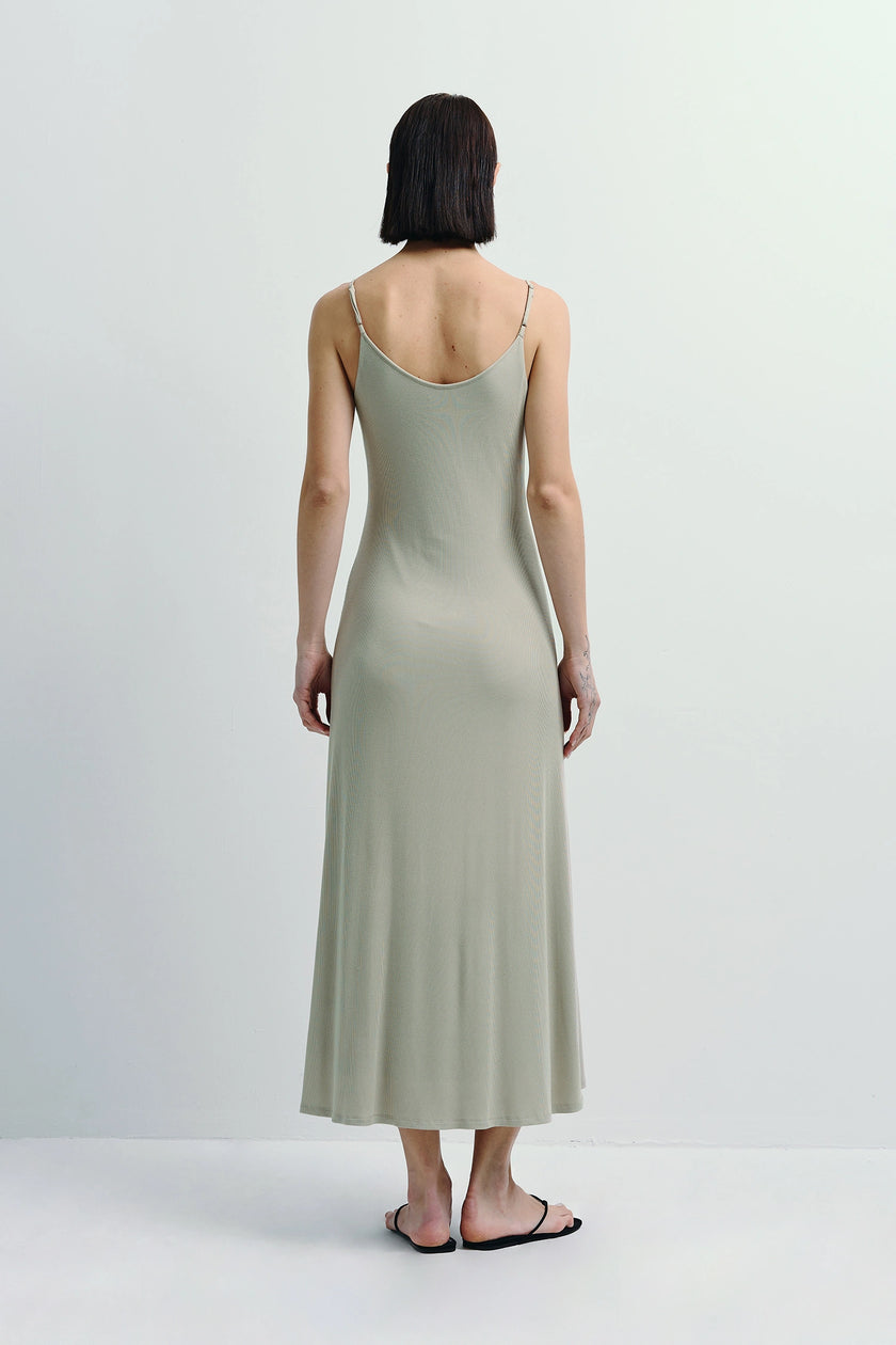 Allaire Cami Maxi Dress in Light Sage: Soft stretch modal maxi dress with minimalist design and spaghetti straps