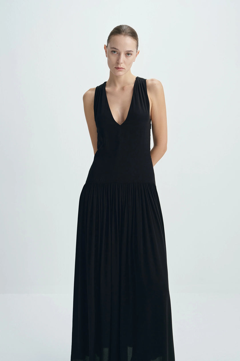 Gisele Deep V-Neck Maxi Dress Black
