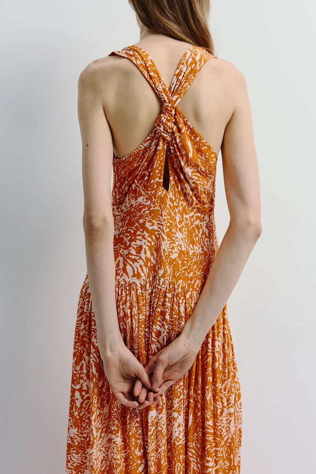 Gisele Deep V-Neck Maxi Dress Terracotta Print