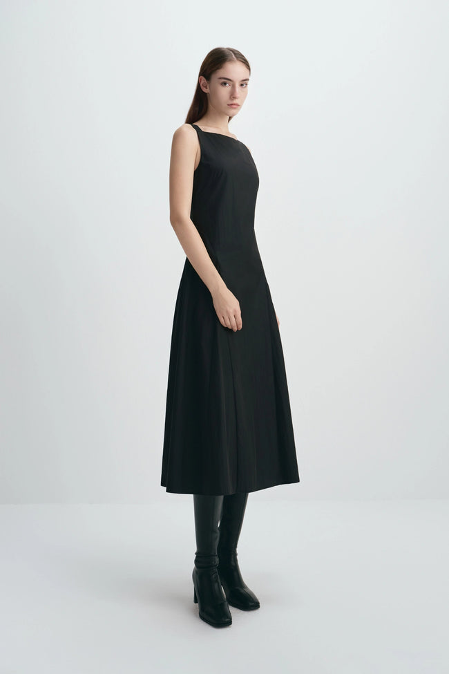 Carré High Square Neck Midi Dress Black