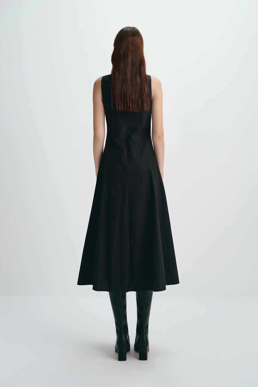 Carré High Square Neck Midi Dress Black