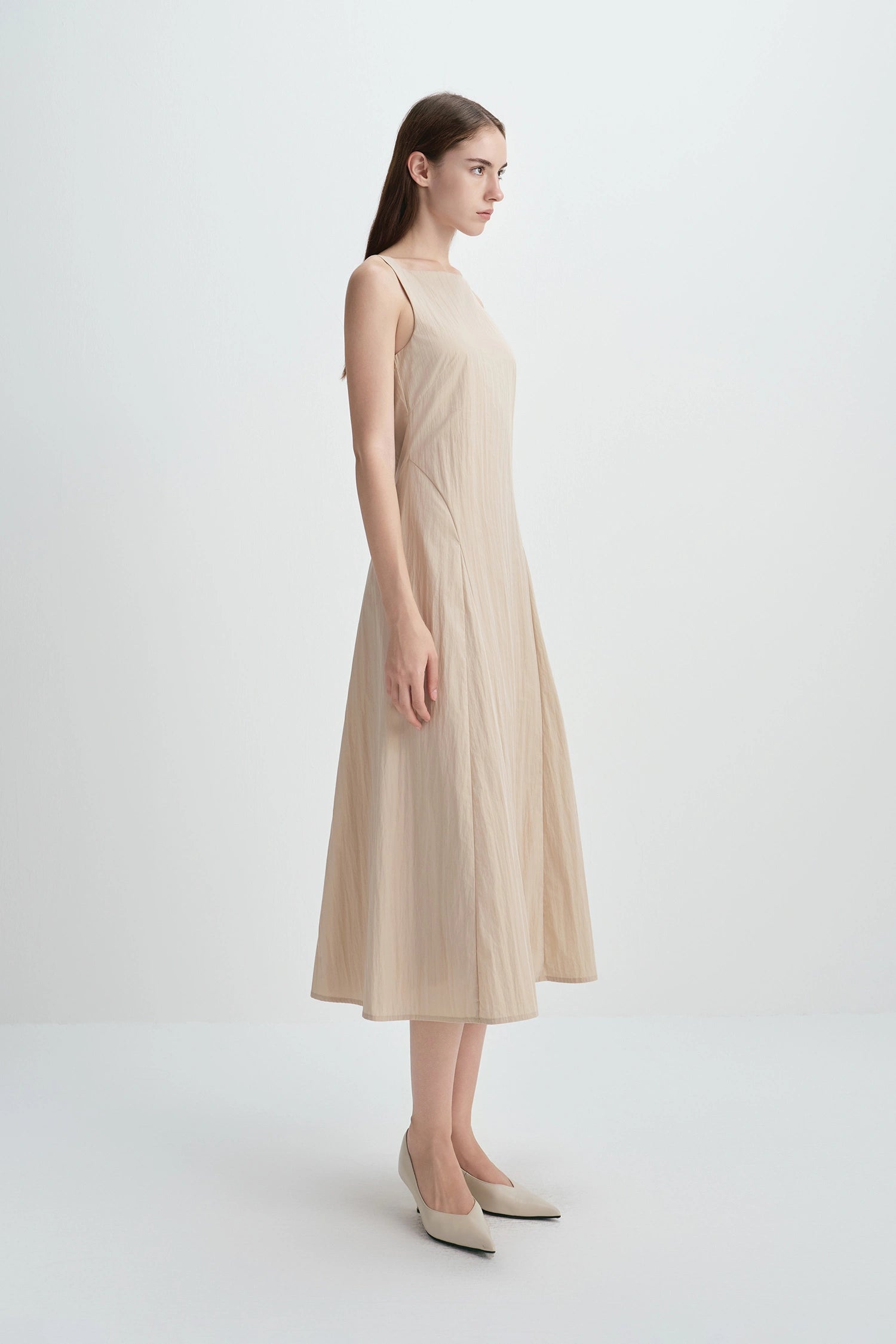 Carré High Square Neck Midi Dress Sand