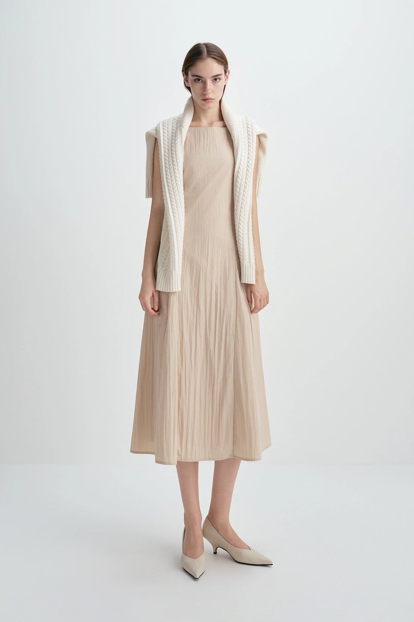 Carré High Square Neck Midi Dress Sand