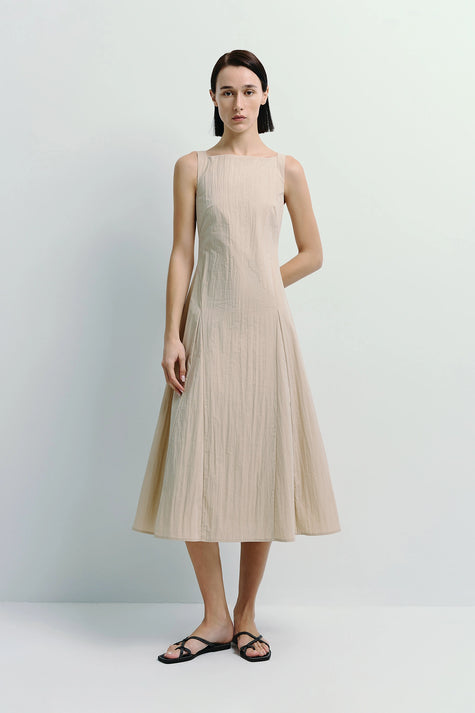 Carré High Square Neck Midi Dress Sand