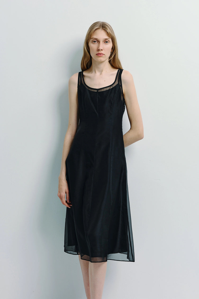 Anouk Organza Midi Dress in black, sheer organza midi dress