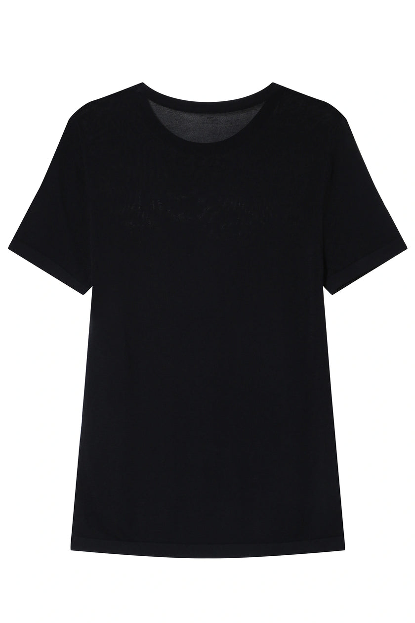Marcel Short Sleeve Knit Top in Black. Viscose-nylon blend, offering comfort and sleek fit.
