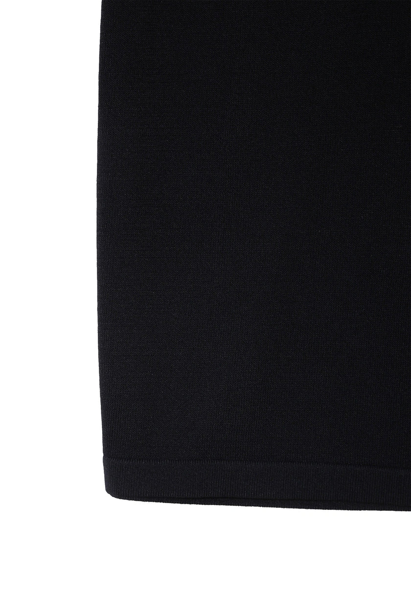 Marcel Short Sleeve Knit Top in Black. Close-up of fabric texture, viscose-nylon blend, sophisticated and comfortable