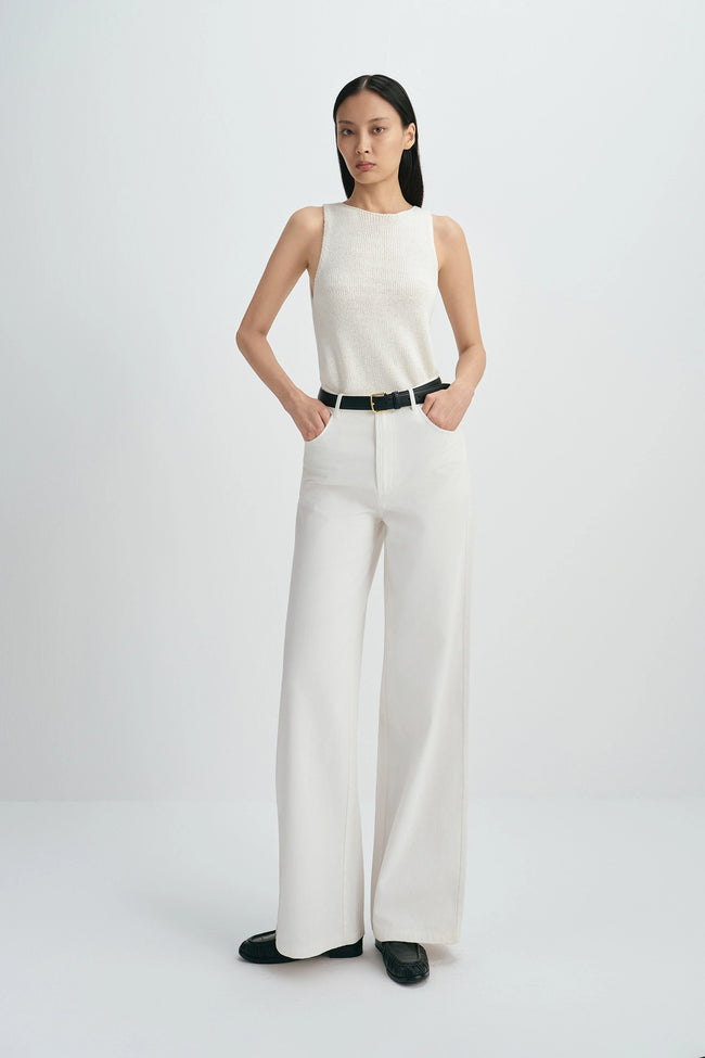 Tricot Boatneck Sweater Tank White