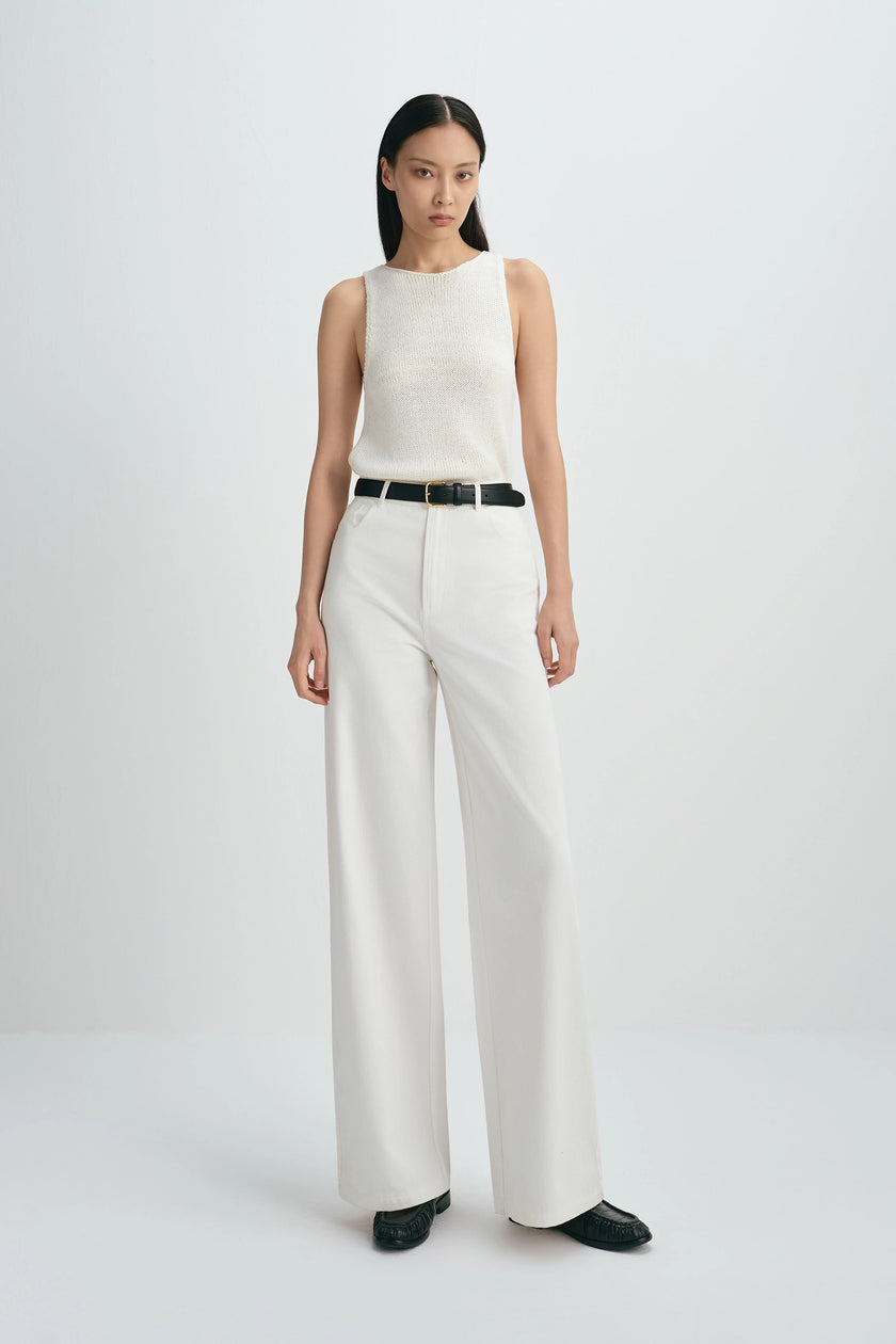 Tricot Boatneck Sweater Tank White