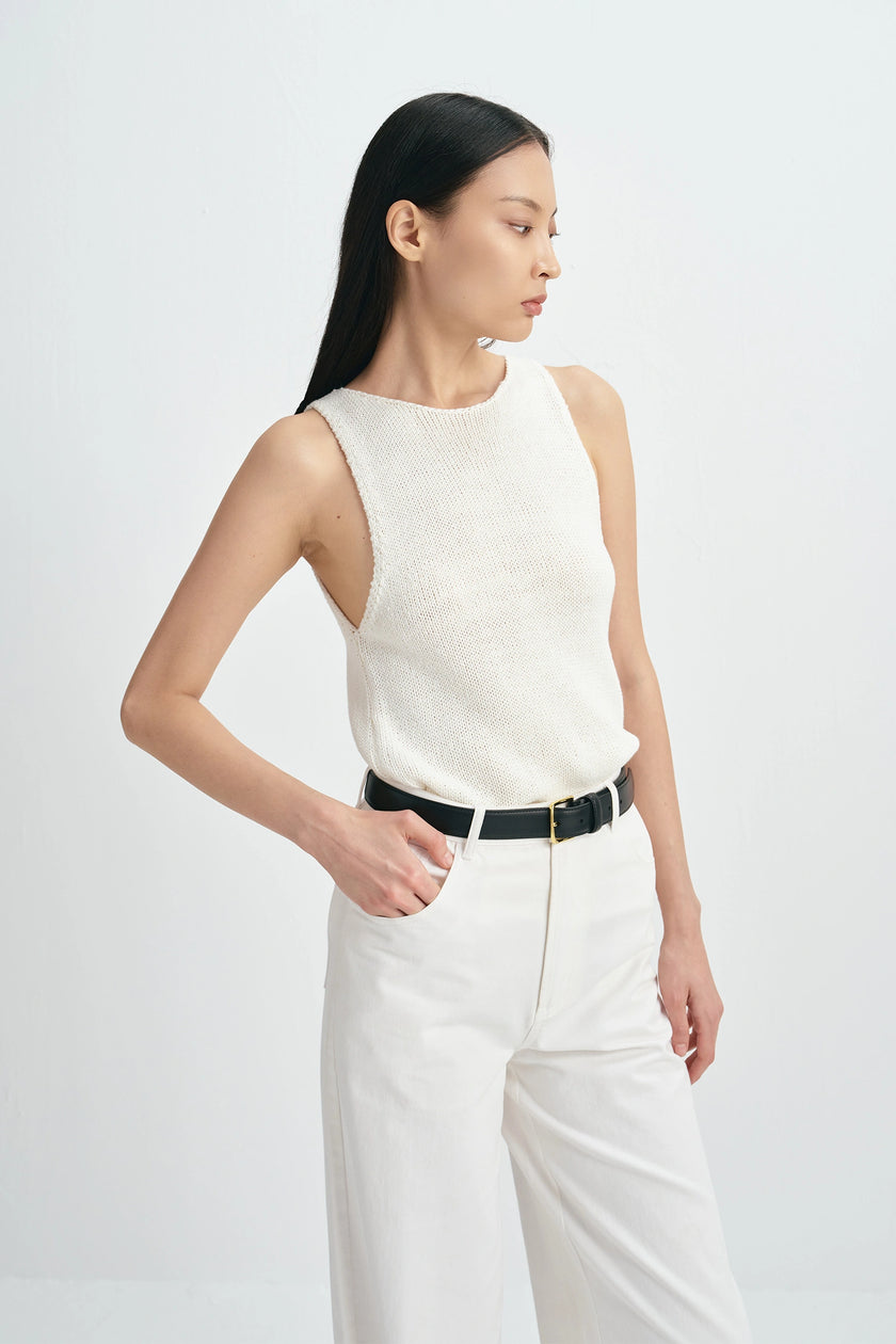 Tricot Boatneck Sweater Tank White