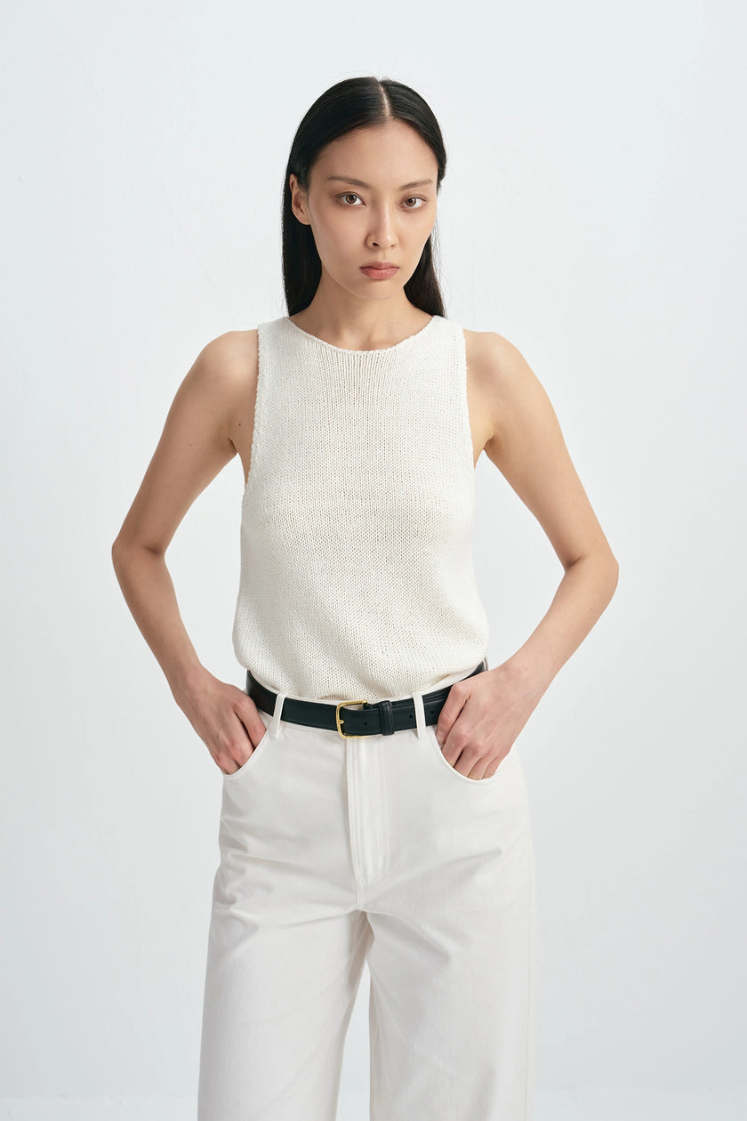 Tricot Boatneck Sweater Tank White