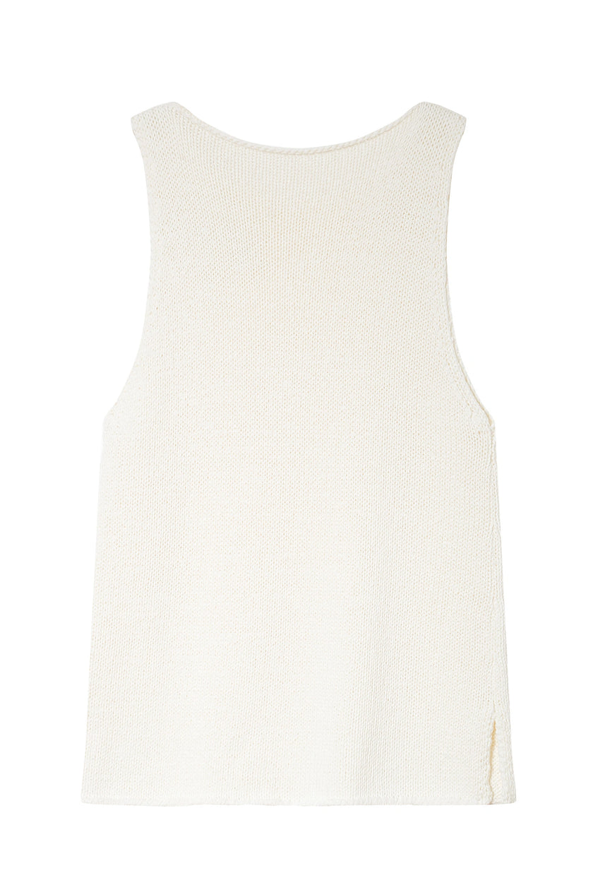 Off-white cotton blend Tricot Boatneck Sweater Tank, featuring a wide boatneck and side slit.