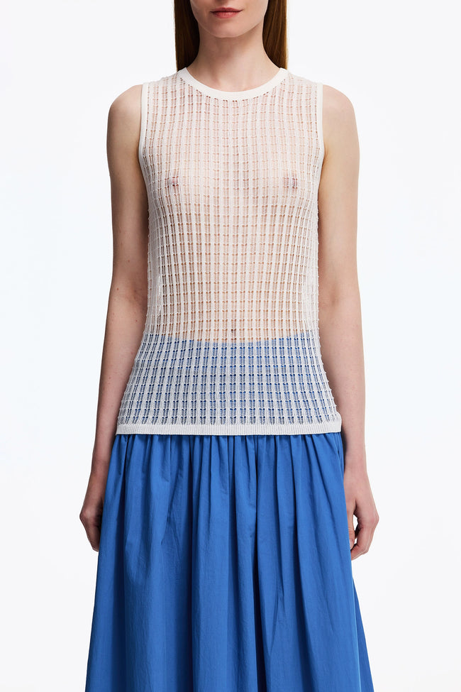 Traverse Lace-Stitch S/L Knit Top White