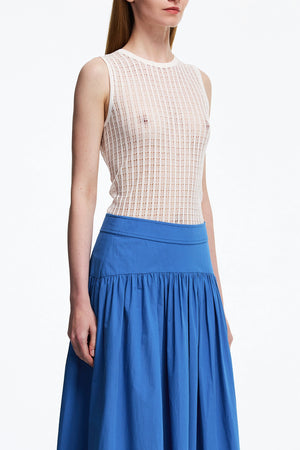Traverse Lace-Stitch S/L Knit Top White