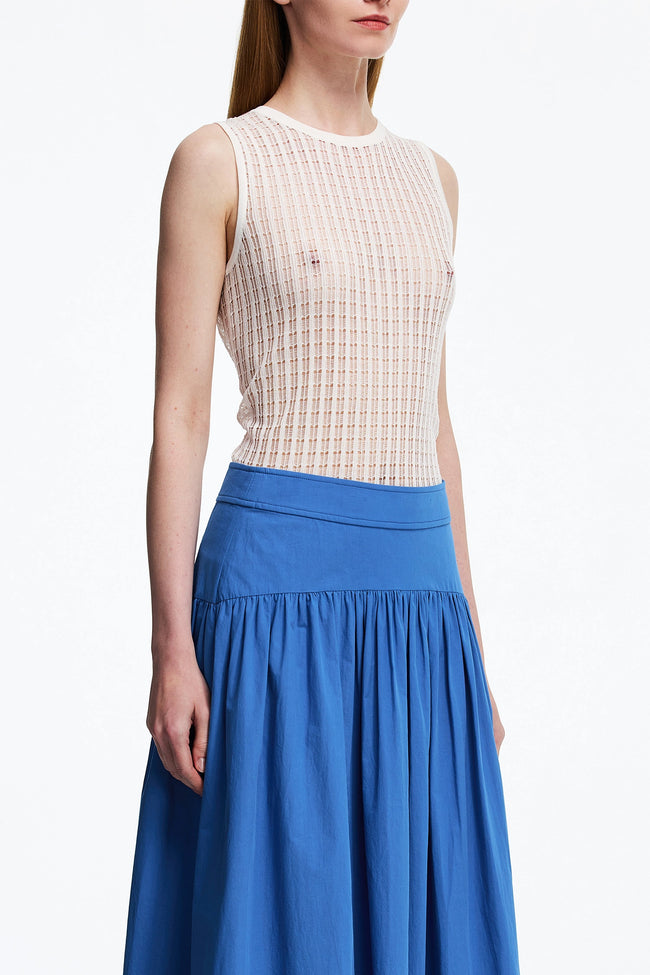 Traverse Lace-Stitch S/L Knit Top White
