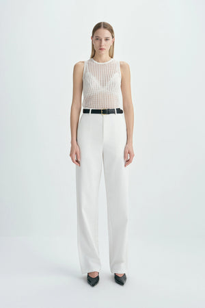 Traverse Lace-Stitch Knit Top White