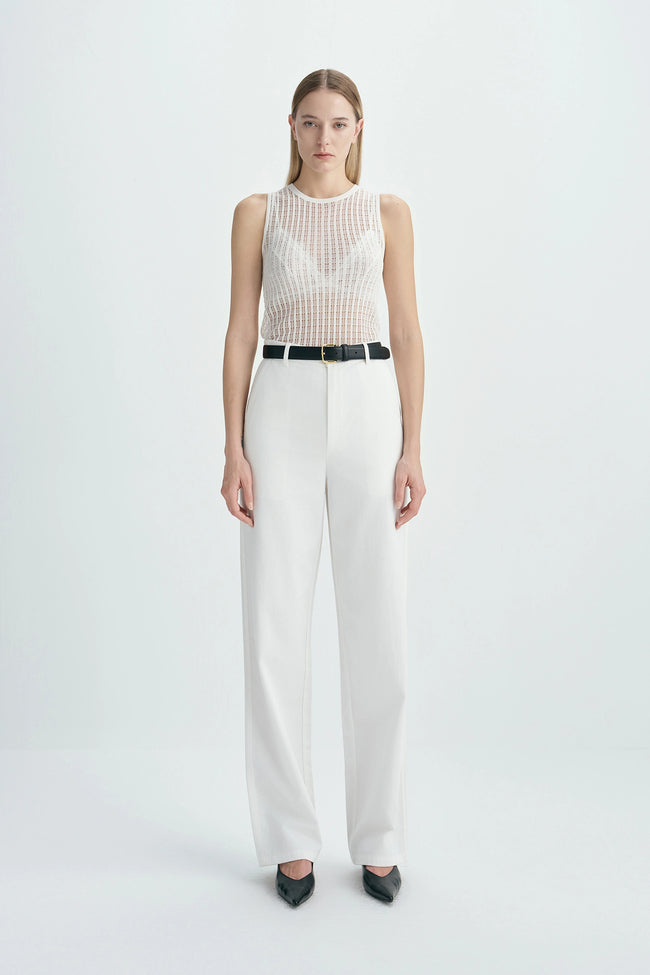 Traverse Lace-Stitch Knit Top White