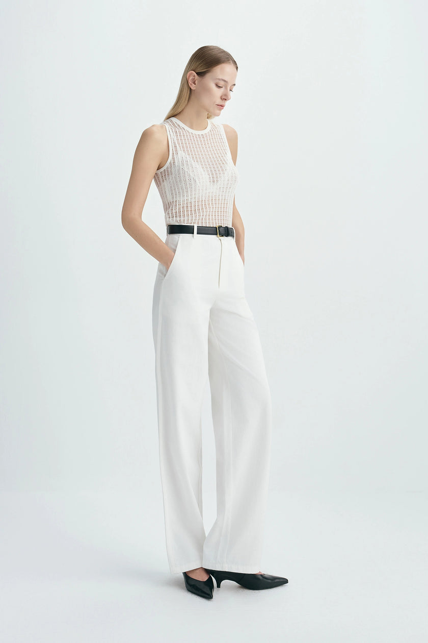 Traverse Lace-Stitch Knit Top White